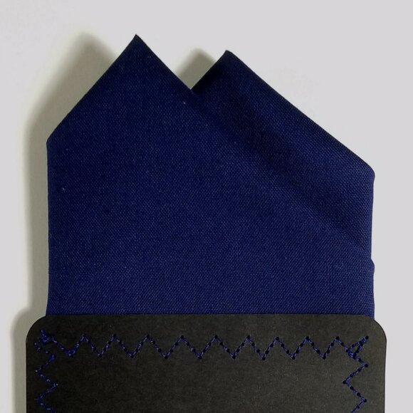 New - Dark Blue Cotton Pre-Folded Pocket Square Handkerchief Insert - Picture 6 of 7